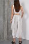 Women's Brown Elastic Waist Patterned Double Pocket Linen Balloon Trousers - 4