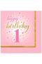 1 Year Old Girl Birthday Party Set for 16 People with Pink Numbers and White Balloons (plates, glasses, napkins etc.) - 5