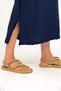 Women's Wrinkle Fabric Slit Oversize Short Sleeve Crew Neck Midi Length Dress Navy Blue - 9