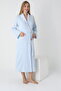 Striped Long Maternity and Postpartum One-Piece Robe with Collar Detail
