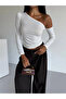 Women's White Asymmetrical Collar Draped Sandy Blouse Hzl25S-Fry123361 - 2