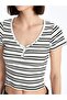 Xside Black V Neck Striped Short Sleeve Women Crop - 4
