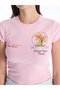 Xside Pink Crew Neck Printed Short Sleeve Women's Crop - 4