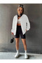 White 3-Thread Zippered Hooded Cardigan Jacket - 5