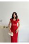 Red Knot Detailed Lined Lace Dress - 3
