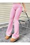 Pink Color Waist Fold Elastic Flare Spanish Leggings, Leggings with Waist Fold