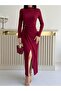 Burgundy Drawstring Dress with Accessory Detail - 5