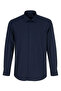 Oversized Single-Pocket Long-Sleeved Navy Blue Men's Shirt That Can Be Ironed, with a Black Tie as a Gift.
