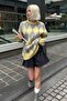 Yellow Crew Neck Raised Diamond Pattern Sweater Mg2493 - 5