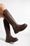 Bitter Brown Daily Women's Boots with Knee-Length Stretch Elastic - 2