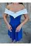Flexible crepe fabric v-neck pleated detail mini evening dress 583287 cobalt blue - 4