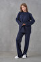 Navy Blue Flexible Knitwear Fabric Sweater and Pants Oversize Two-Piece Set with Slit Detail 1027 - 4