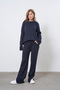 Women's Navy Blue Knitwear Fabric Trousers with Slit Design and Oversized Sweater Double Set 1027 - 4