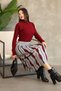 Half Fisherman's Collar Long Sleeve Elastic Waist Drop Pattern Pleated Midi Ankle Length Knitwear Dress