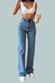 Light Blue Women's High Waist Wide Leg Palazzo Jeans