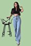 Blue Washed Fluid Form High Waist Denim Trousers - 2