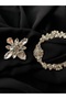 Crystal Big Stone Oval Belt Buckle and Flower Brooch Set of 2 Women's Evening Dress and Casual Dress Accessory - 2
