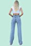 Snow Washed Blue High Waist Denim Trousers - 2
