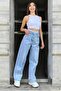 Blue Washed Relaxed Fit Palazzo Jeans - 2