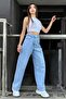 Blue Washed Relaxed Fit Palazzo Jeans