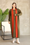 Round Neckline, Long Sleeve, Bow Patterned Midi Length Cardigan Look One-Piece Knitwear Dress
