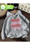 More Amor Print Detailed Hooded Sweatshirt with Fleece Inside