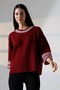 Crew Neck Half Sleeve Jacquard Panel Loose Comfortable Stylish Elegant Knitwear Sweater - 6