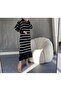 Women's Striped Long Sleeve Turtleneck Turtleneck Knitwear Dress - Black - 3