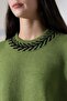 Crew Neck Half Sleeve Jacquard Panel Loose Comfortable Stylish Elegant Knitwear Sweater - 4