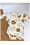 Bear patterned baby boy overalls 3-piece overalls set (bodysuit overalls socks) 3-6-9 month baby outfit brown - 4