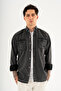 Men's Washable Denim Shirt Slimfit Slim Fit Double Flap Pocket Snap Closure Black