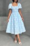 Women's Daisy Patterned Baby Blue Poplin Midi Dress - 6