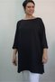 Black Boat Neck Side Slit Bat Three-Quarter Sleeve Loose Combed Cotton Viscose T-Shirt - 6