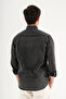 Men's Washable Denim Shirt Slimfit Slim Fit Double Flap Pocket Snap Closure Black - 5