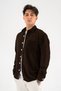 Men's Corded Fabric Velvet Shirt Comfortable Fit Single Pocket Brown - 4