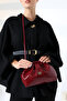 Burgundy Women's Medium Size Bohça Form Stylish Hand Bag with Gold Accessory and Crossbody Strap - 7