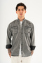 Men's Washable Denim Shirt Slimfit Slim Cut Double Flap Pocket Snap Closure Smoked