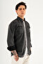 Men's Washable Denim Shirt Slimfit Slim Fit Double Flap Pocket Snap Closure Black - 2