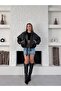 Women's Oversized Leather Look Jacket with Zippered Belt Detail - 2