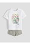 Ecru Crew Neck Baby Girl T-Shirt and Jean Shorts 2-Piece Set