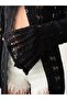 Women's Black Buttoned Openwork Spanish Sleeve Long Knitwear Cardigan - 4