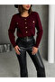 Women's Stylish Button Detailed Buttoned Cardigan - Burgundy - 2