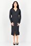 Women Ribbed Long Sleeve Midi Dress, Charcoal