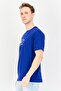 Men Crew Neck Short Sleeves Brand Logo T-Shirt, Blue - 4