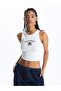 Xside Active White Crew Neck Embroidered Women's Crop