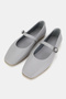 Women's Gray Khaki Natural Leather Buckle Strap Flat Shoes, Size 36-41 - 2