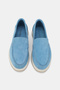 Women's Blue Suede Khaki Natural Leather Loafer Shoes, Size 36-41 - 3
