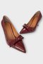 Women's Bow Buckle Pointed Toe Heeled Shoes Burgundy - 3
