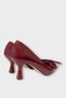 Women's Bow Buckle Pointed Toe Heeled Shoes Burgundy - 5