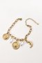 316L Steel Gold Color Women's Bracelet with Sun, Moon and Coin Figures and Pearl Detail - 3